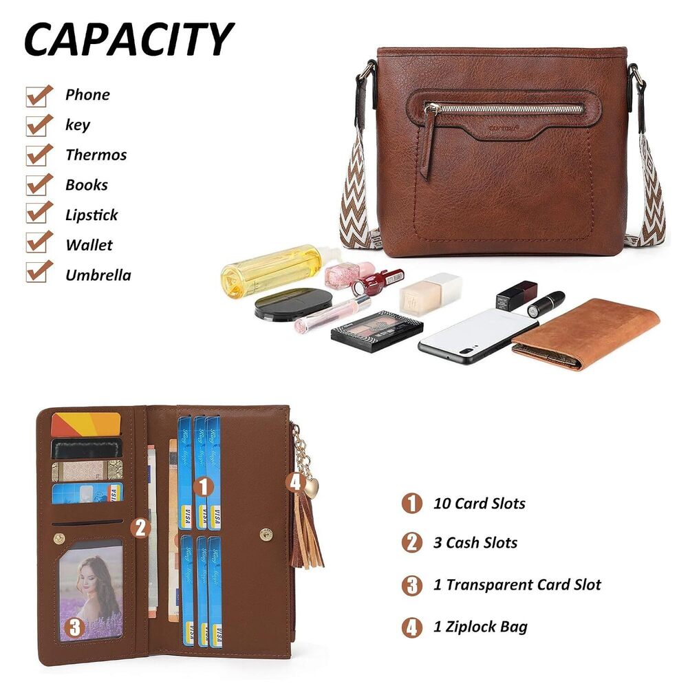 Purses for Women 3PCS, PU Leather Crossbody Bags Set Shoulder Handbags - Picture 6 of 8